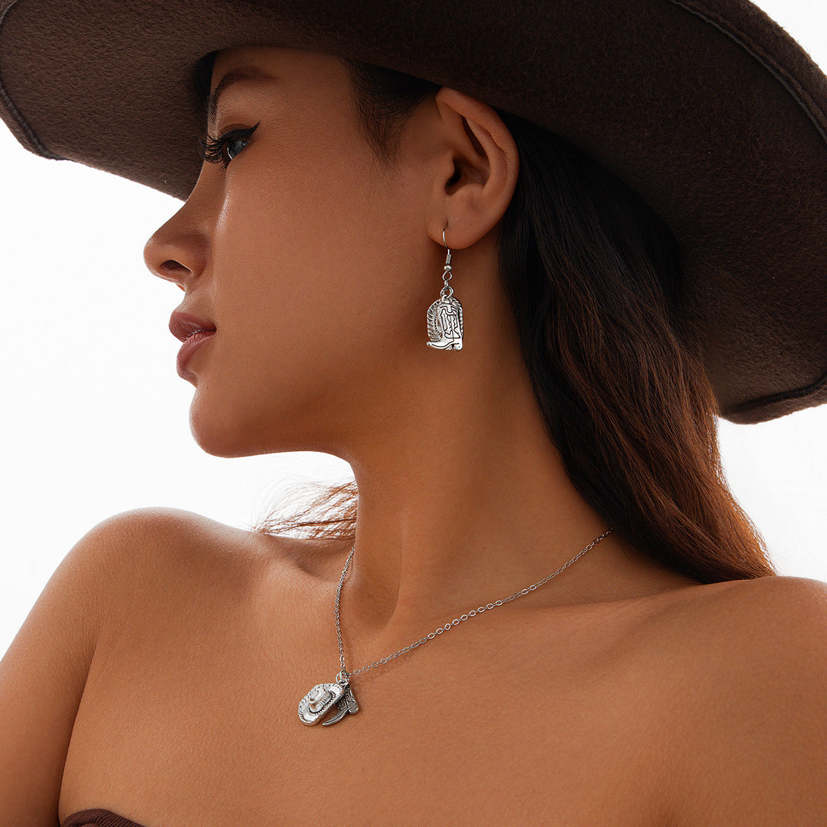 Western Hat & Boots Necklace and Earrings Set