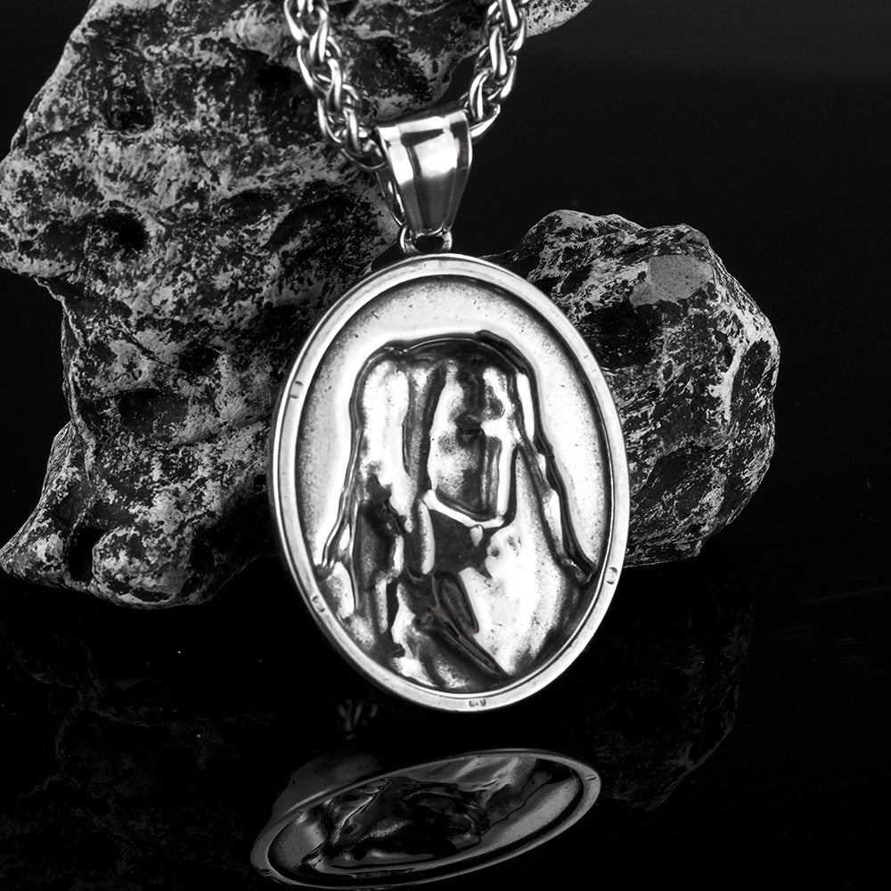 Planderful Virgin Mary Pendant Titanium Steel Timeless Religious Necklace For Men Holy Father And Son