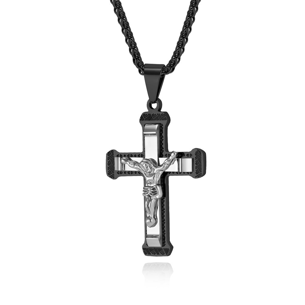 Timeless Titanium Steel Cross Necklace for Discerning Men