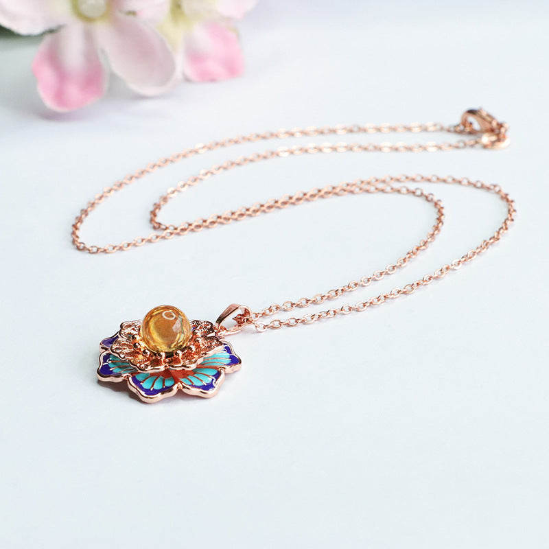 Lotus Blossom Necklace with Beeswax Amber Gem