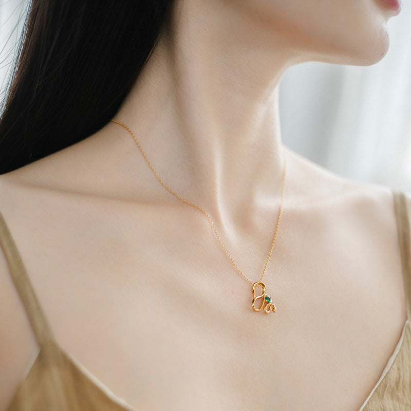 Green Zircon Curved Snake Sterling Silver Pendant