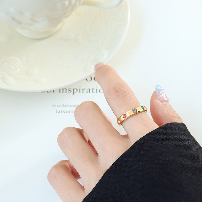 Colorful Zircon Open Index Finger Ring with Unique Korean-Inspired Design
