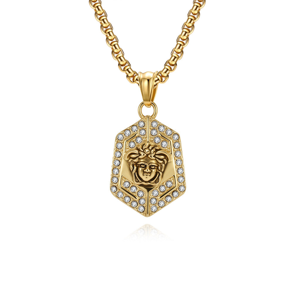 Medusa Necklace Titanium Steel Pendant Planderful For Men Full Zircon Luxury Jewelry