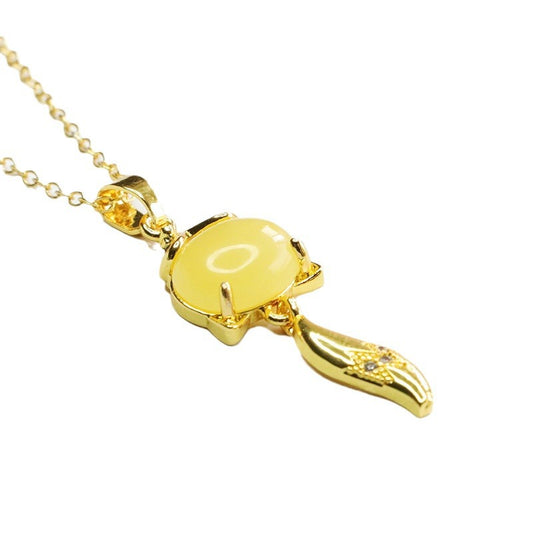 Beeswax Amber Fox Pendant crafted from Natural Materials