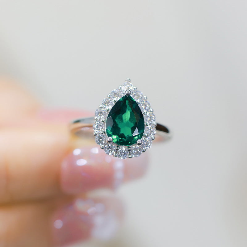 Planderful Jewelry Gala Fireworks Lab Grown Emerald Ring In Sterling Silver With Zircon Halo