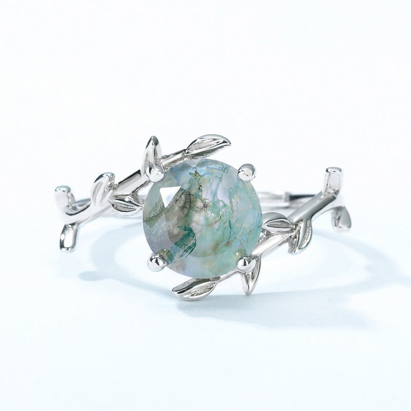 S925 Sterling Silver Moss Agate Vintage-Inspired Ring