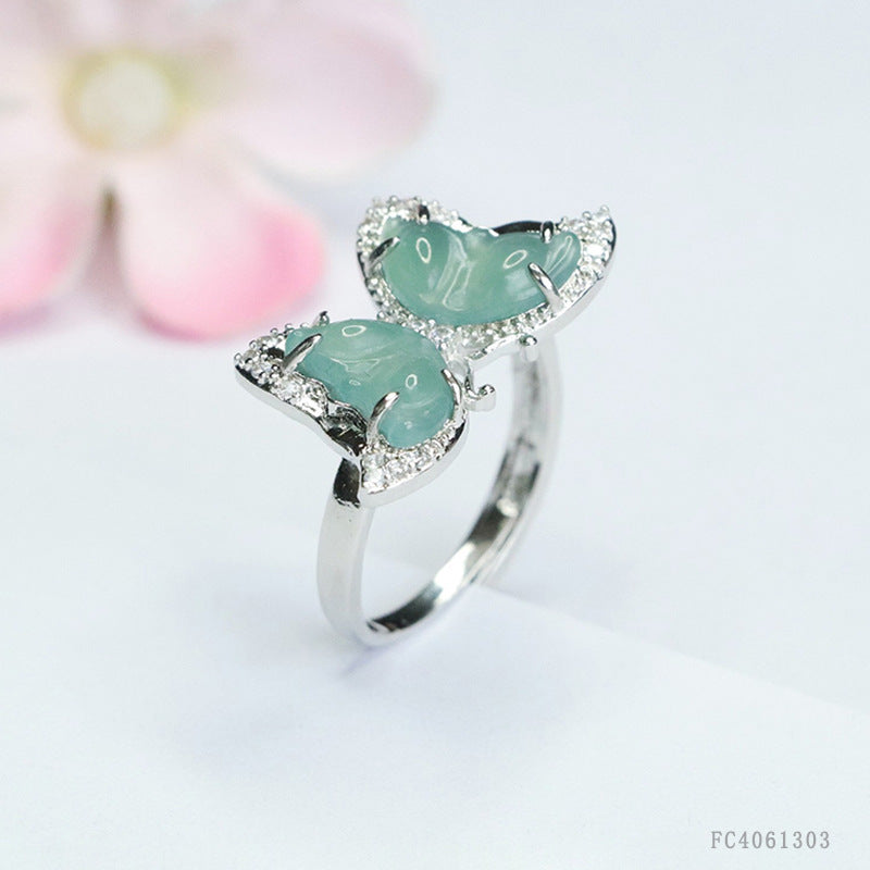 Blue Water Jadeite Butterfly Ring