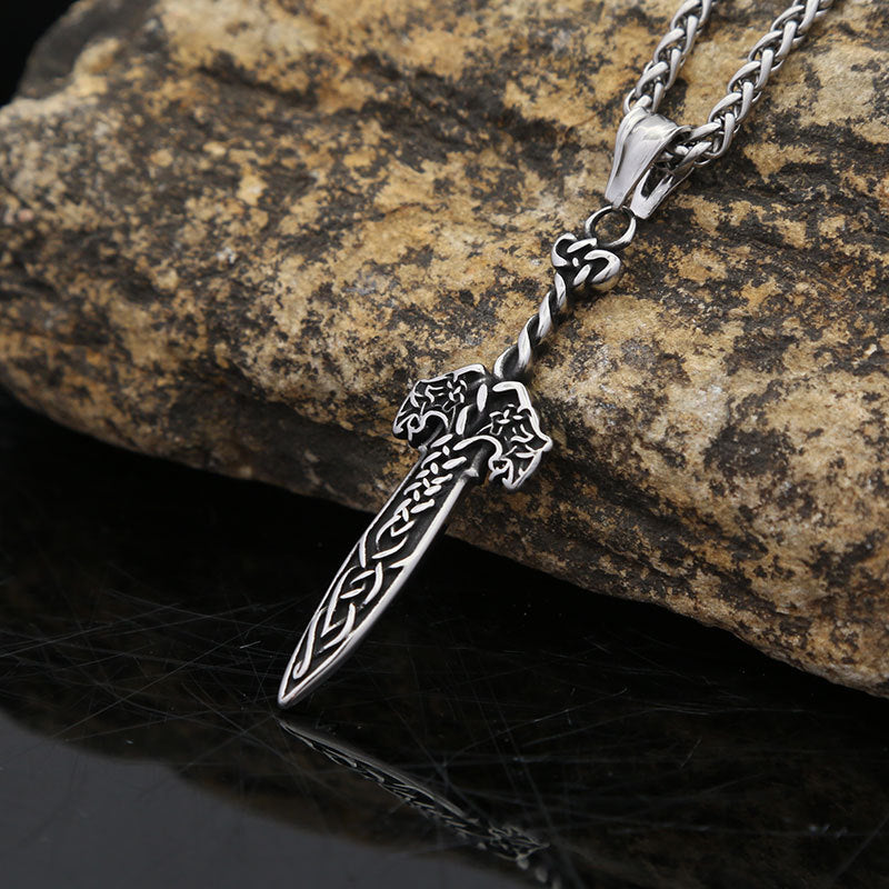 Cross-Border Foreign Trade Supply Stainless Steel Double Wolf Longsword Necklace for Men