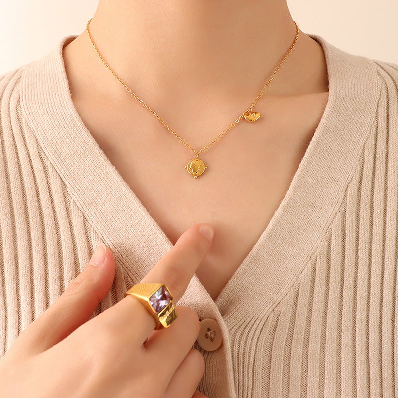 French Style Geometric Necklace with 18K Gold Plating - Hip-Hop Fashion Titanium Steel Jewelry