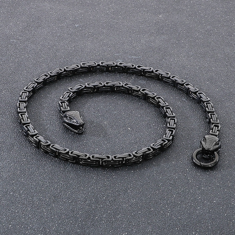 Planderful Men Stainless Steel Double Snakehead Necklace