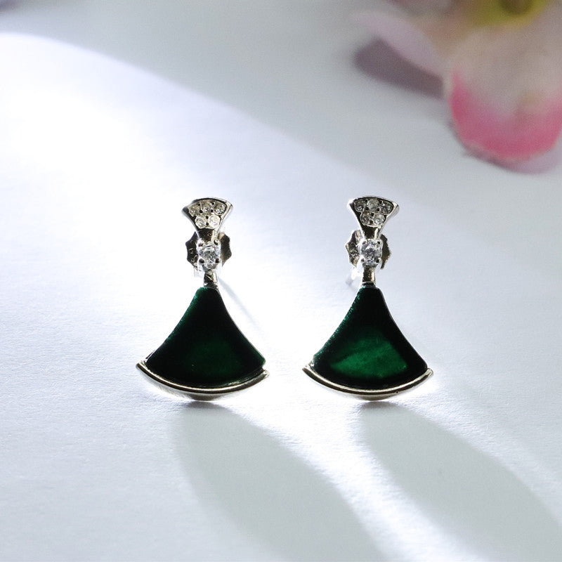 Dark Jadeite Skirt 925 Silver Stud Earrings