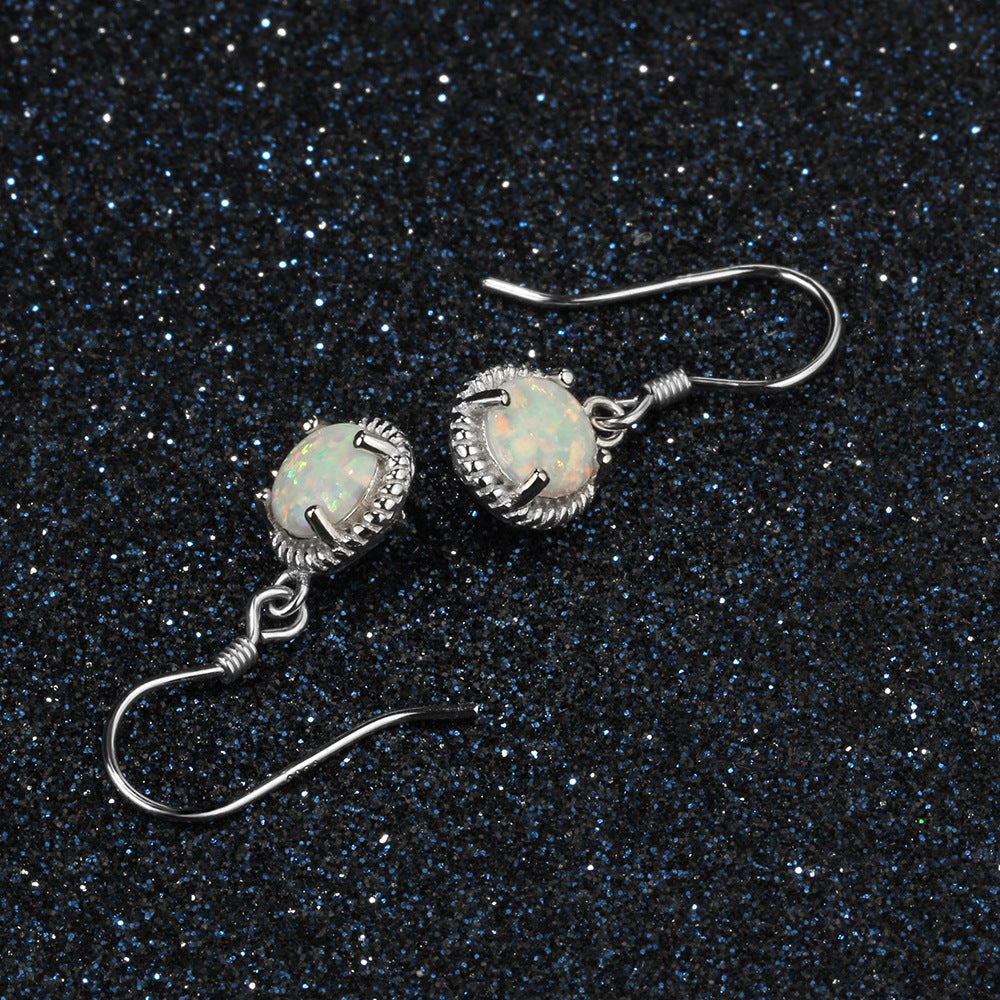 Planderful Jewelry Opal Drop Earrings Sterling Silver Twist Design For Everyday Luxury