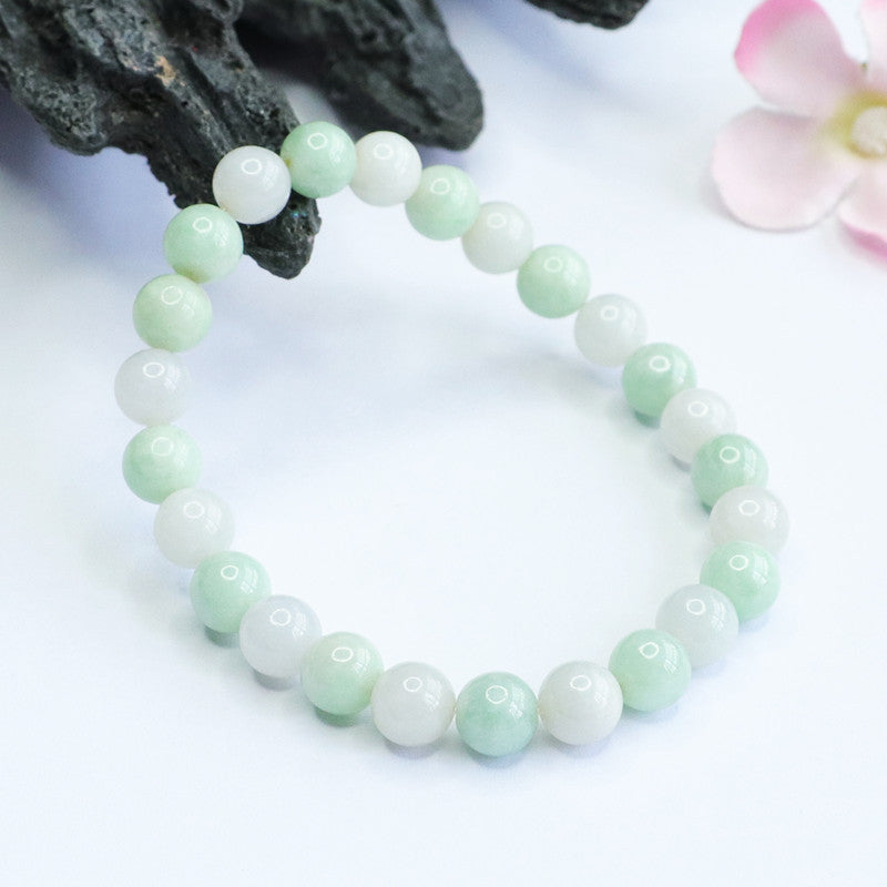 Fortune's Favor Sterling Silver Natural Jade Bracelet with Green and White Beads