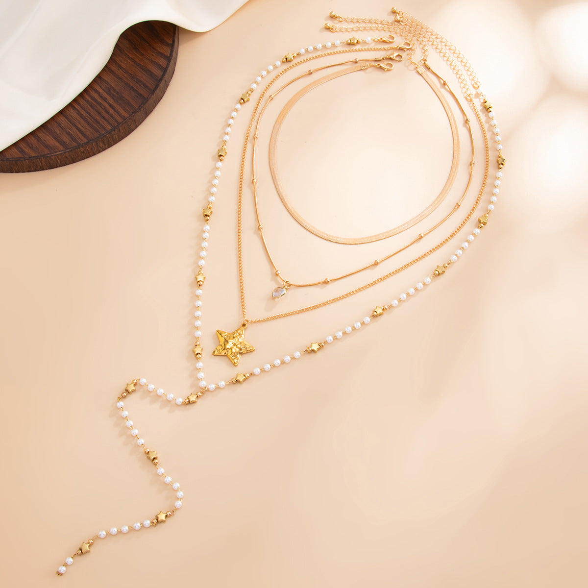 Spice Girls Style Long Y-Shaped Starfish Pearl Necklace Holiday Beaded Thin Chain