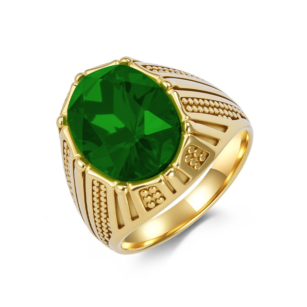 Planderful Titanium Steel Ring With Glass Gem Inlay For Men Modern Masculine Jewelry