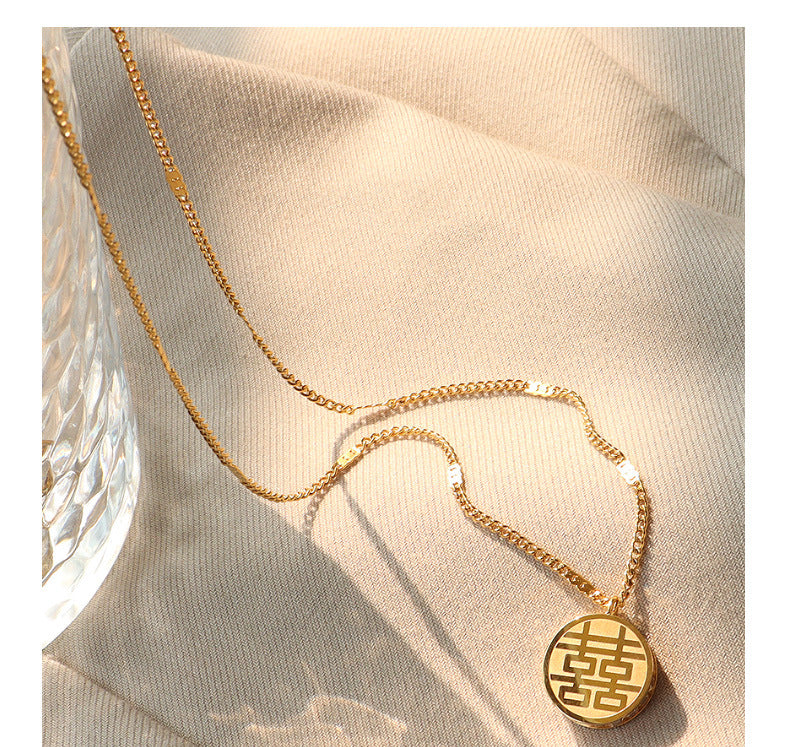 Enchanting Double Happiness and Fortune Collarbone Necklace