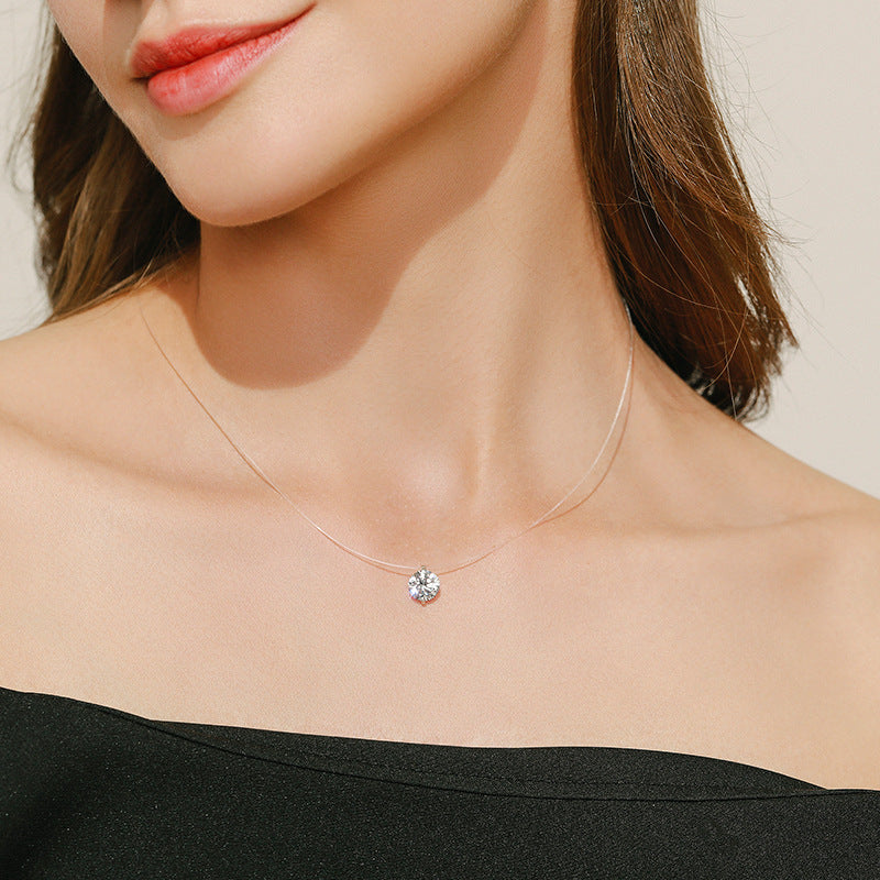 Sterling Silver Elegant Zircon Necklace with Personalized Instagram Style