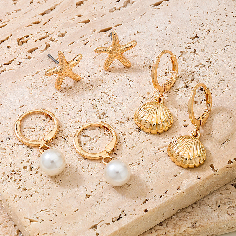 Planderful Vienna Verve Earrings Set – Fashionable Metal Shell Starfish Design