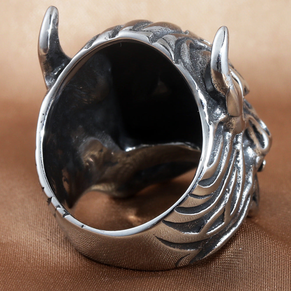Titanium Steel Horned Monster Ring - Retro Trendy Men's Accessory in Stainless Steel