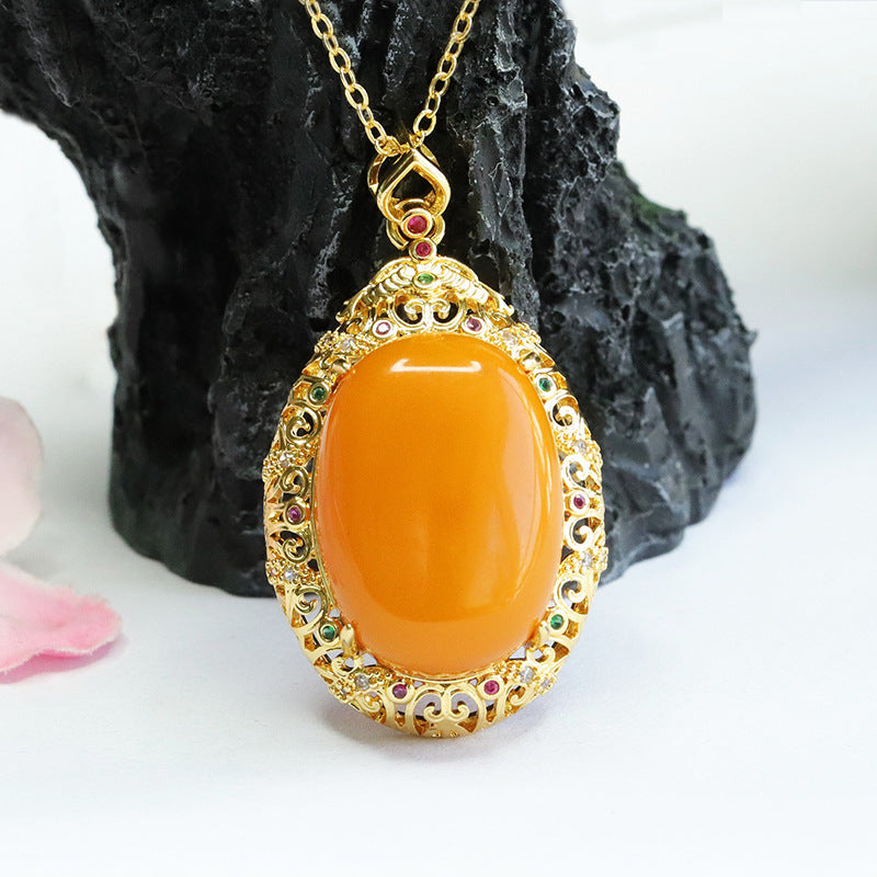 Golden Honey Wax Amber Pendant Necklace from Planderful Fortune's Favor Collection