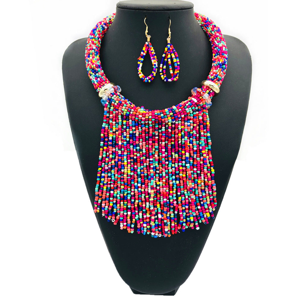 Exotic Pearl and Bead Statement Necklace Set with Sweater Chain