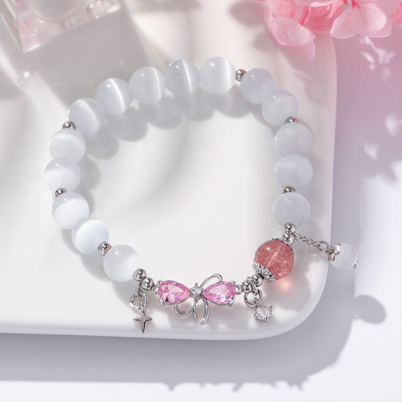 Elegant Sterling Silver Crystal and Opal Beaded Bracelet
