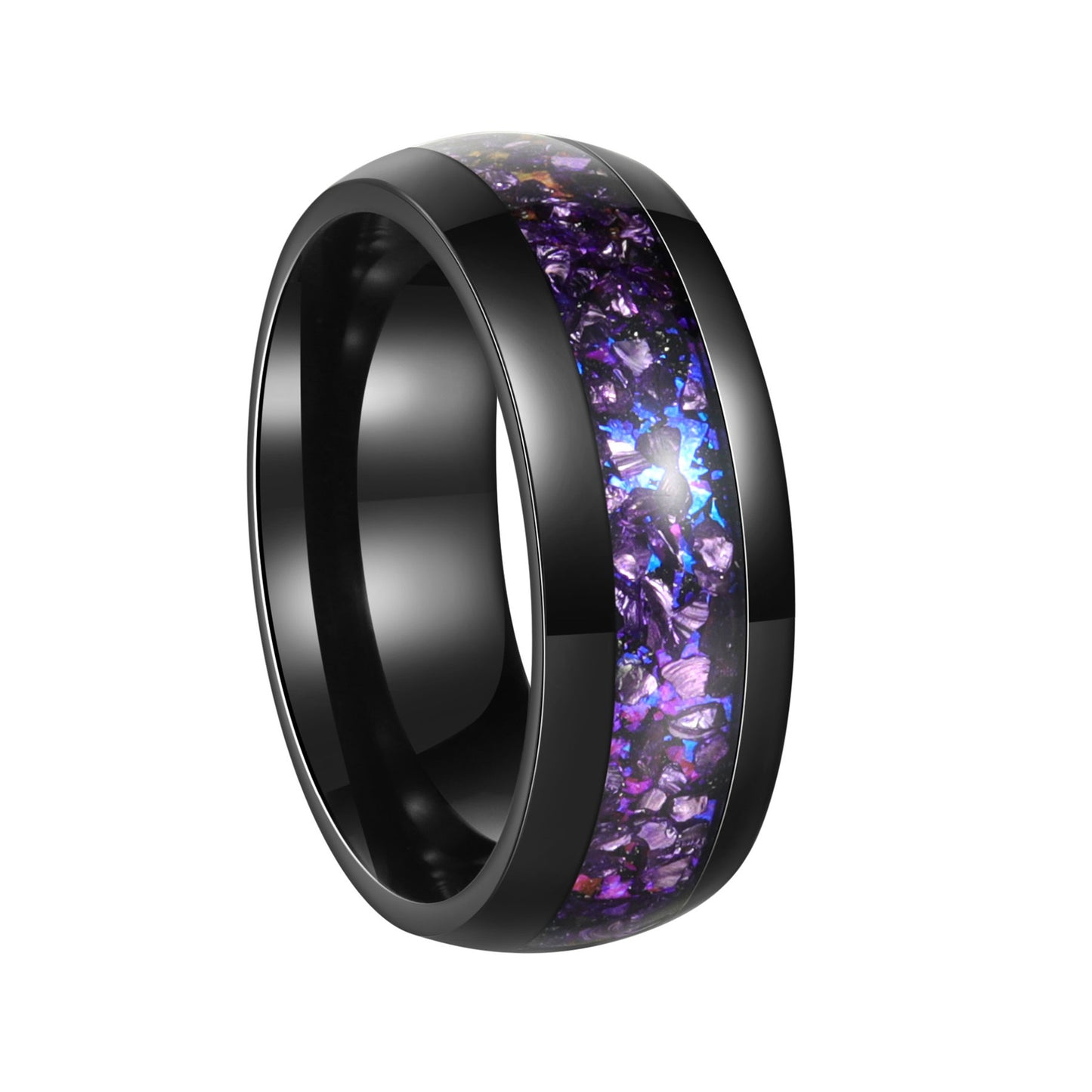 Planderful Amethyst Mens Ring Titanium Steel Wedding Band