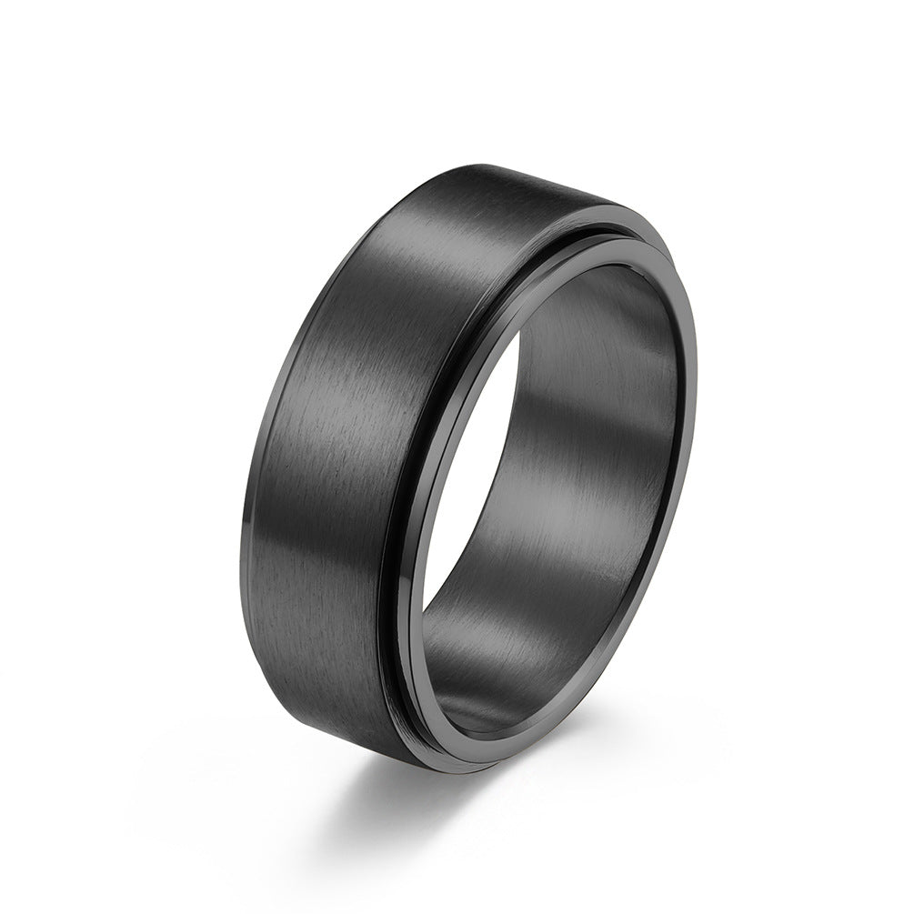 Planderful Dynamic Rotatable 8mm Titanium Steel Ring Matte Brushed Decompression For Men