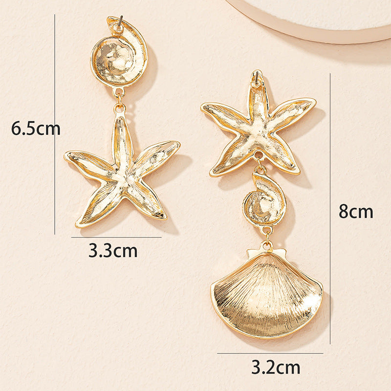 Seashell Starfish Retro Metal Earrings with Creative Twist