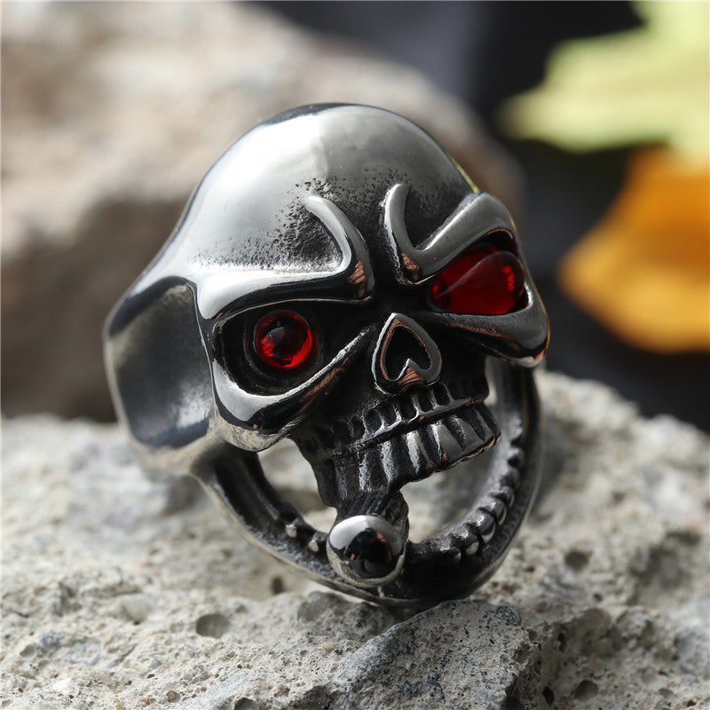 Punk-Inspired Titanium Steel Skull Ring for Men - Retro Dominance in Stainless Steel