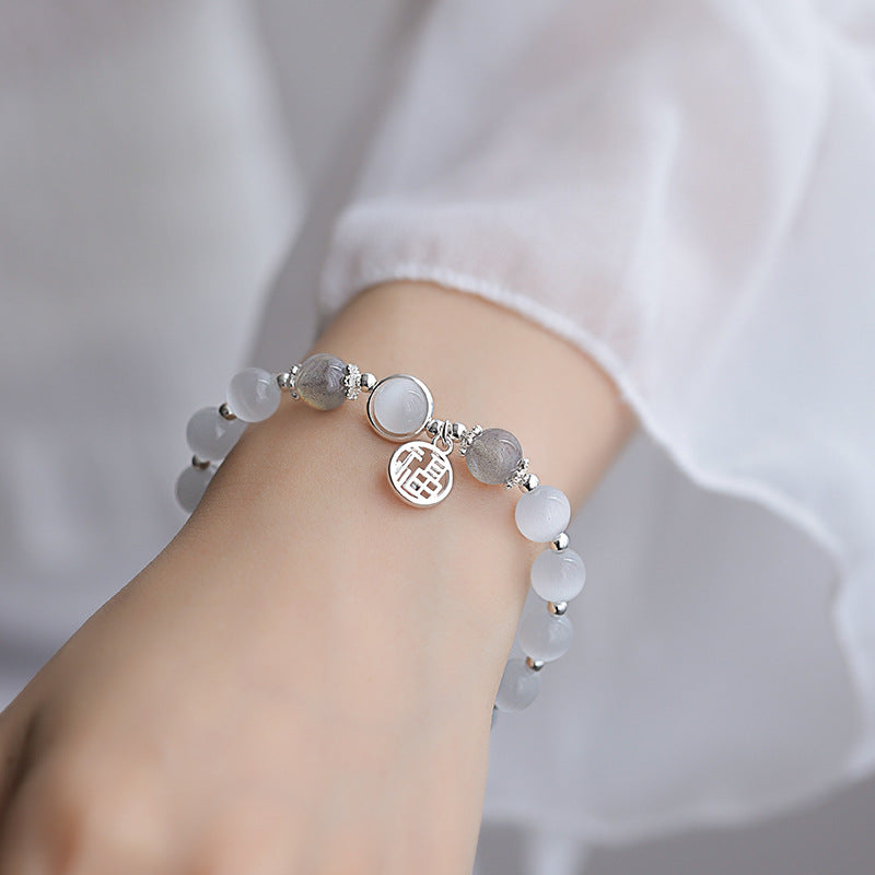 Enchanting Opal and Crystal Sterling Silver Bracelet