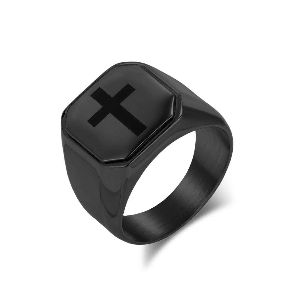 Planderful Titanium Steel Cross Ring For Men - Trendy Modern European American Style Jewelry