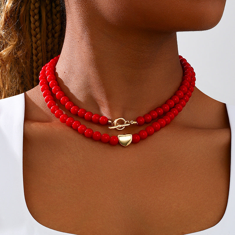 Planderful Vienna Verve Necklace – Retro Red Glass Beaded Design