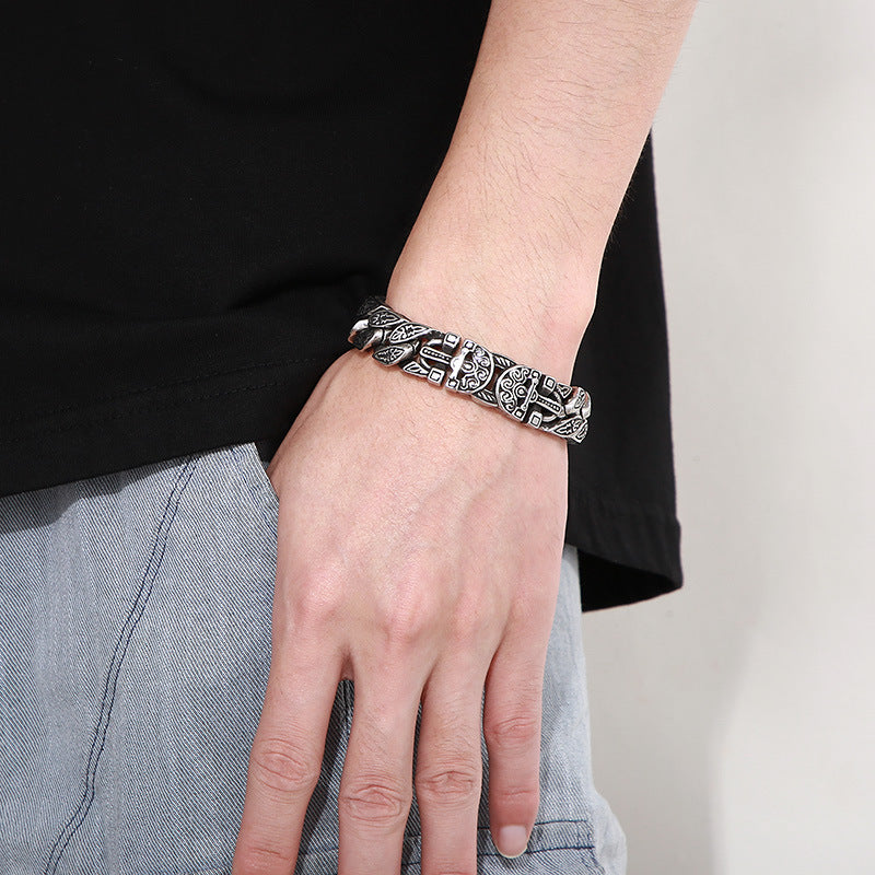Punk Pattern Bracelet – Antique Casting Pharaoh Ancient Egyptian Cross Titanium Steel Men's