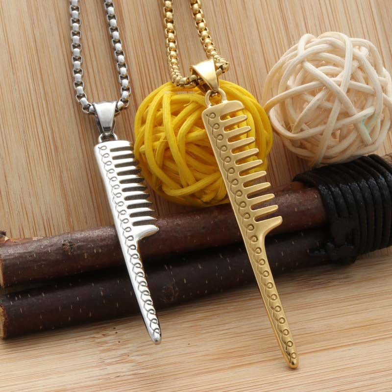 Titanium Steel Punk Comb Pendant Necklace for Trendy Men and Women