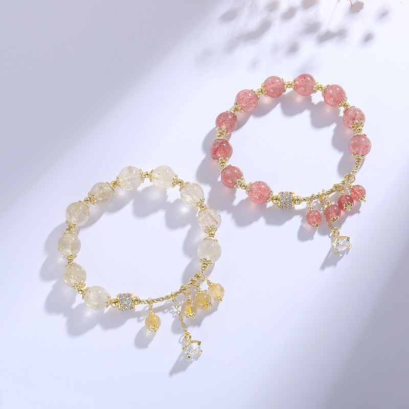Pink and Daisy Beauty Strawberry Crystal Bracelet