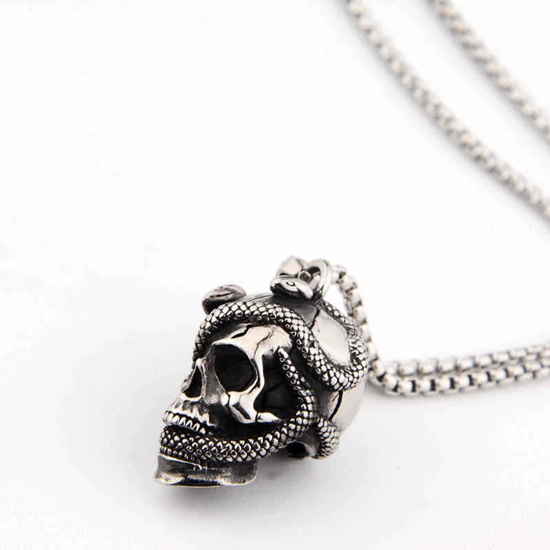 Planderful Everyday Genie Snake Head Skull Pendant Titanium Steel For Men Personalized Punk Hip Hop Necklace