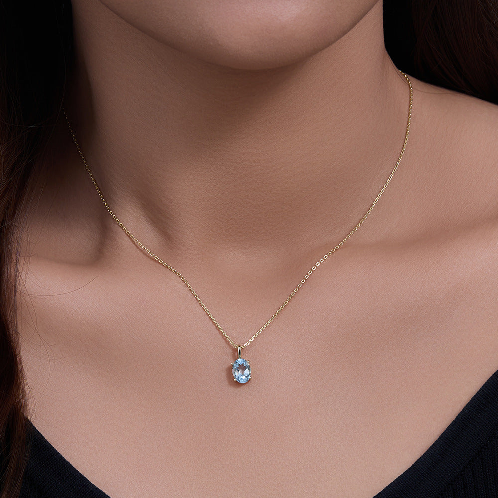 Sky Blue Topaz Sterling Silver Necklace Japan And Korea And Versatile Sense Natural