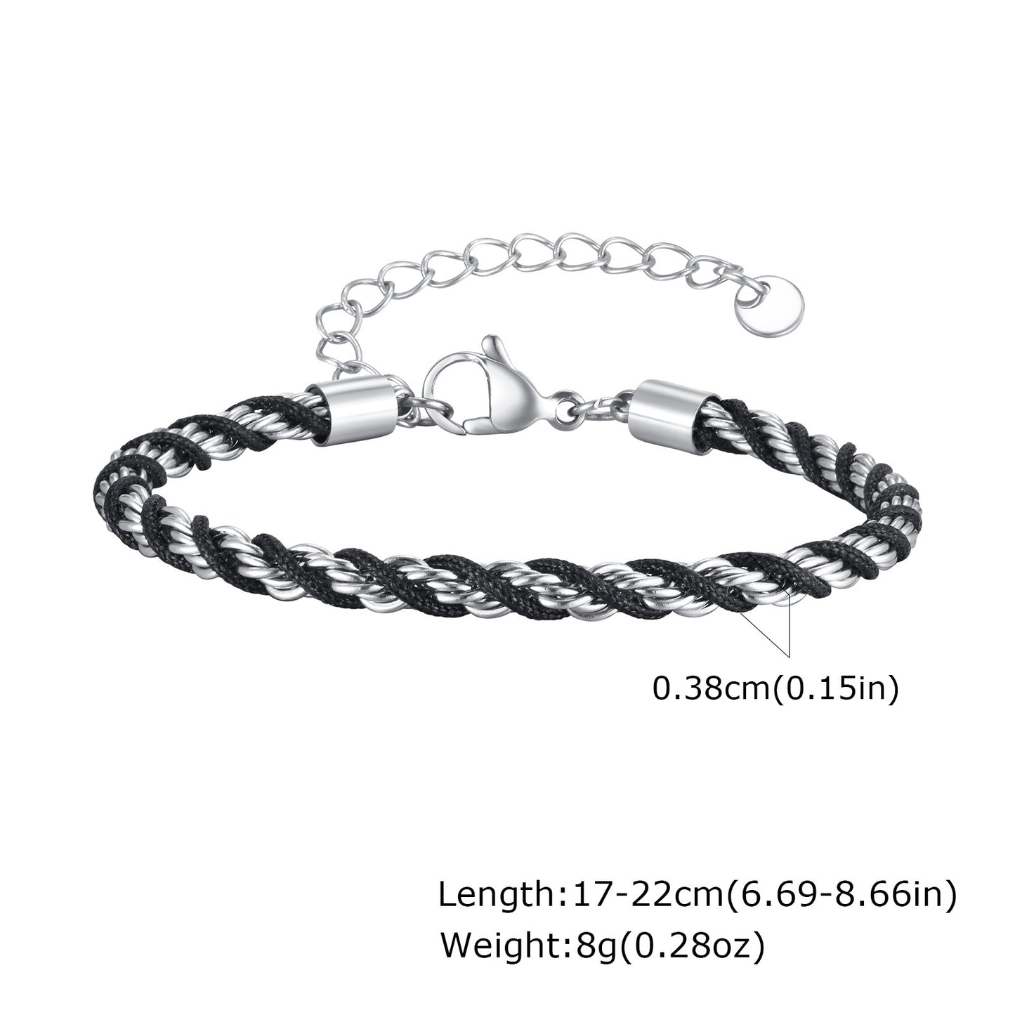 Stainless Steel Black Braided Rope Twist Bracelet Planderful