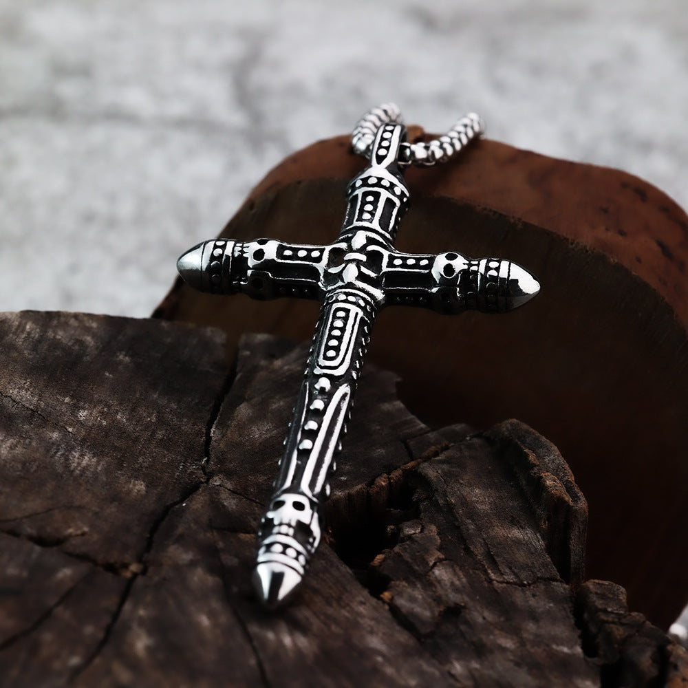 New Titanium Steel Retro Cross Necklace Pendant for Men