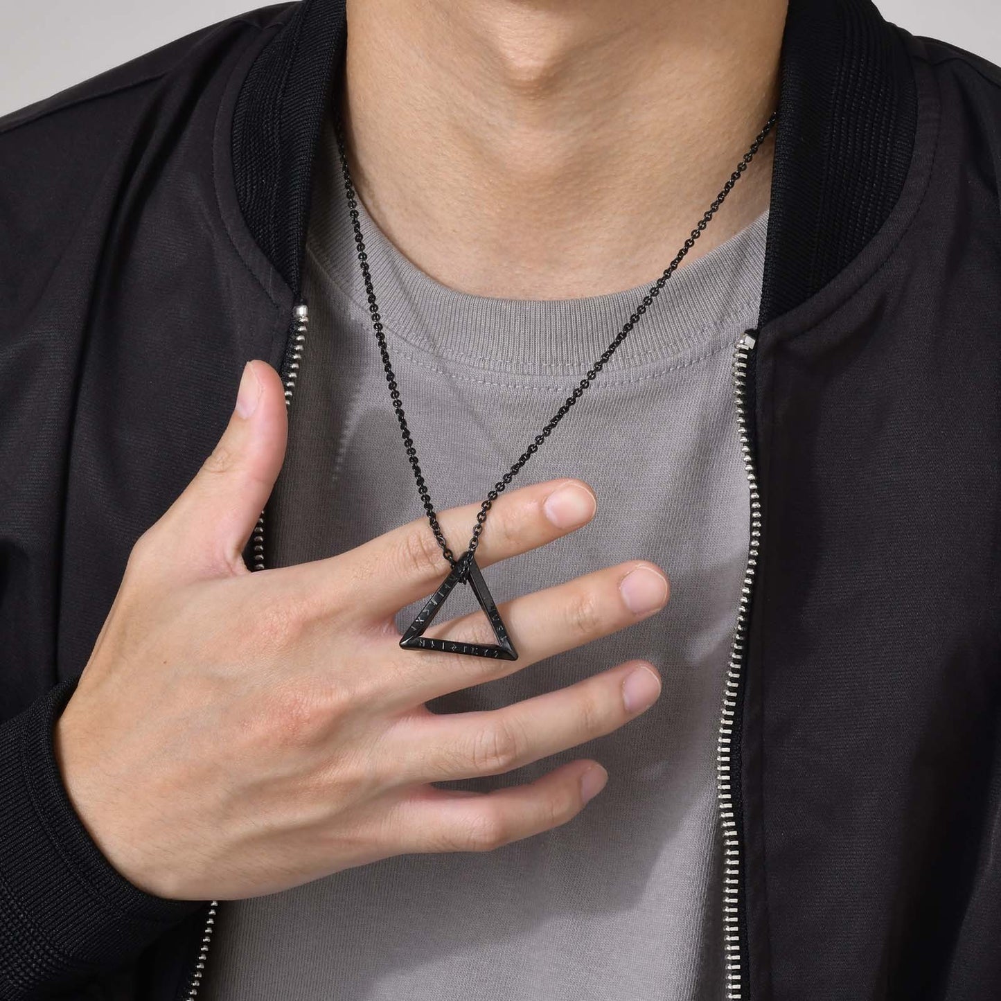 Men's Stainless Steel Pendant Necklace Viking Luhn Triangle Geometric Steel Black for Men