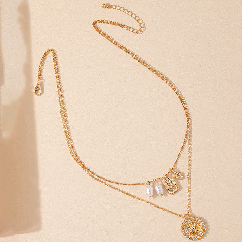 European and American INS Style Pearl Necklace with Double-Layer Hang Tag