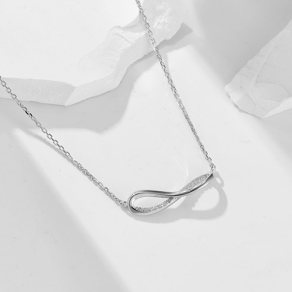 S925 Silver Inlaid Zircon Mobius Ring Pendant Necklace Sense Necklace