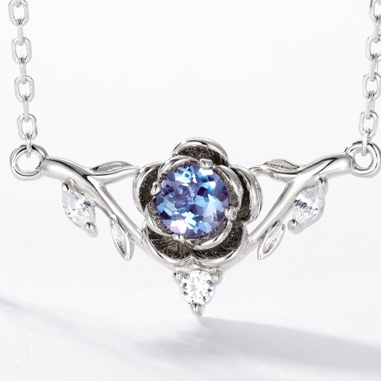 S925 Sterling Silver Lab-Grown Alexandrite Round Necklace