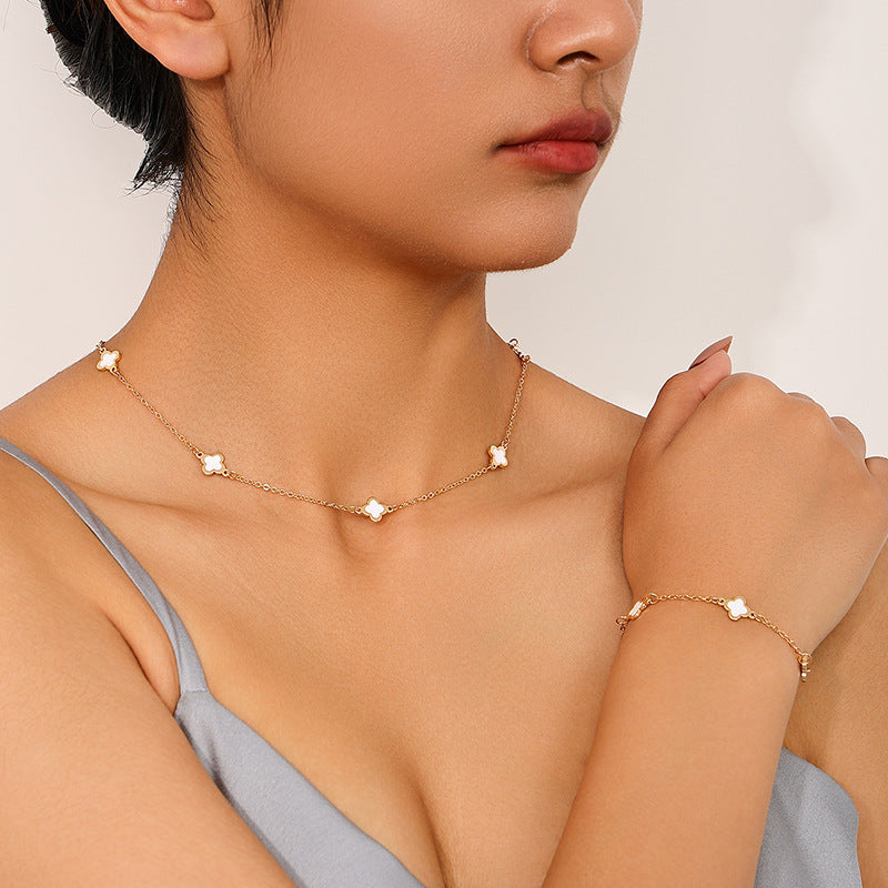 Elegant Metallic White Clover Flower Jewelry Set for Women