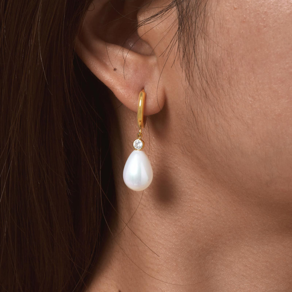 Stainless Steel Zircon Pearl Vintage Earrings