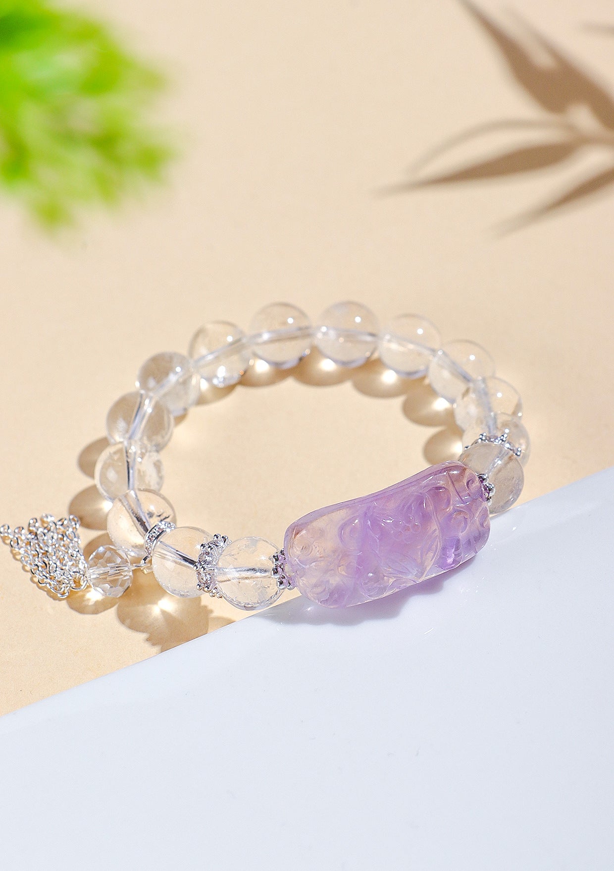 Planderful Fortune's Favor Bracelet – Natural Amethyst and White Crystal Design