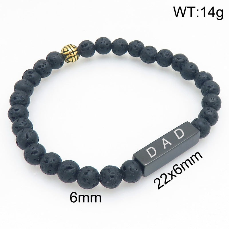 Black Agate Volcanic Stone Beaded Bracelet Design Sense Letter Dad Titanium Steel