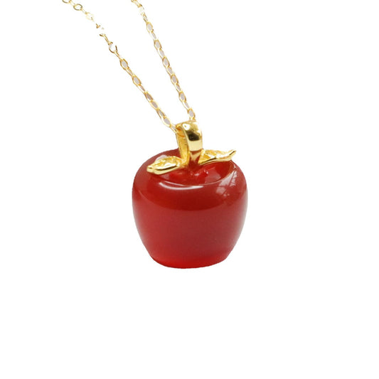 Fortune's Favor: Sterling Silver Necklace with Natural Red Agate Apple Pendant