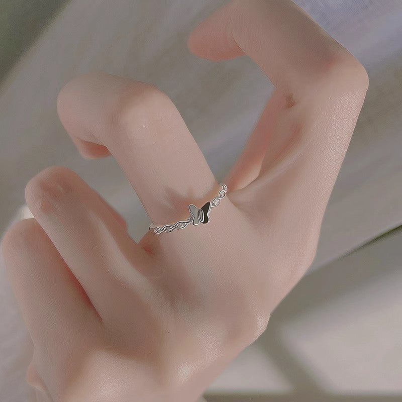 925 Sterling Silver Slightly Inlaid Zircon Love Butterfly Ring